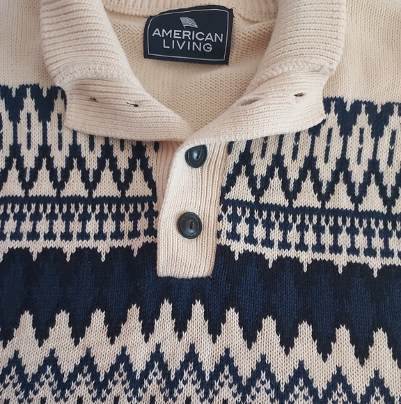 American Living By Ralph Lauren Cream and Blue/Black Turtleneck Sweater - Picture 2 of 8